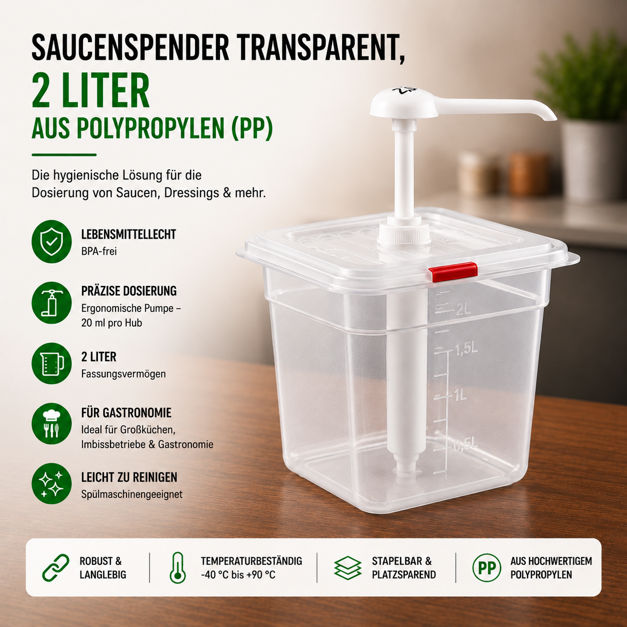 Saucenspender transparent, 2 Liter